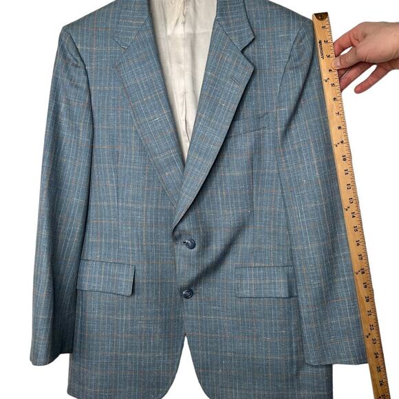 Hart Schaffner Marx Vintage Mens 38R Plaid 100% WOOL Blazer Jacket 2 Button Blue - Picture 6 of 8